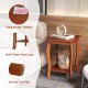 15-inch square end table in walnut with solid rubber wood legs, featuring a storage shelf for books and decor.